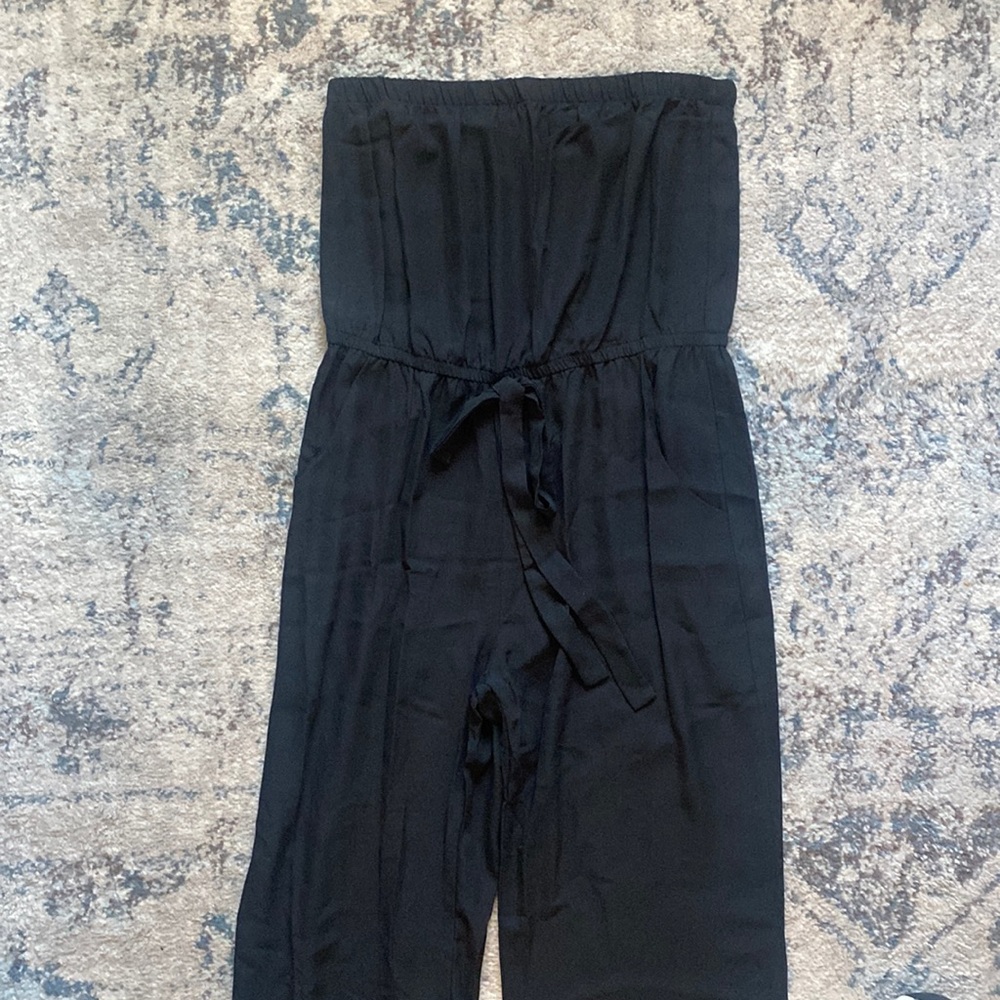 Strapless Black Jumpsuit with Pockets